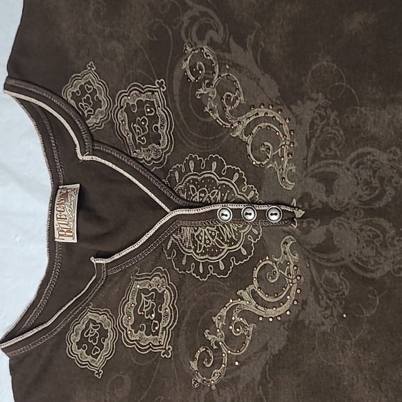 BLUE CANYON Clothing  Brown Embroidered 3/4 Sleeve Top - Picture 6 of 13